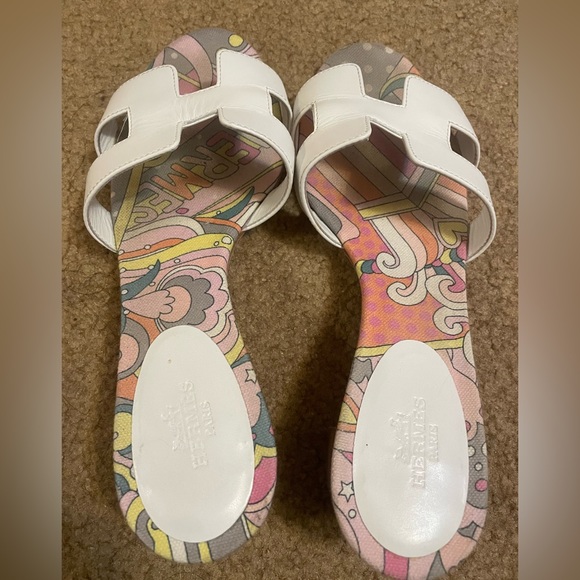 Authentic Hermes leather Oasis white slides sandals - Picture 3 of 7